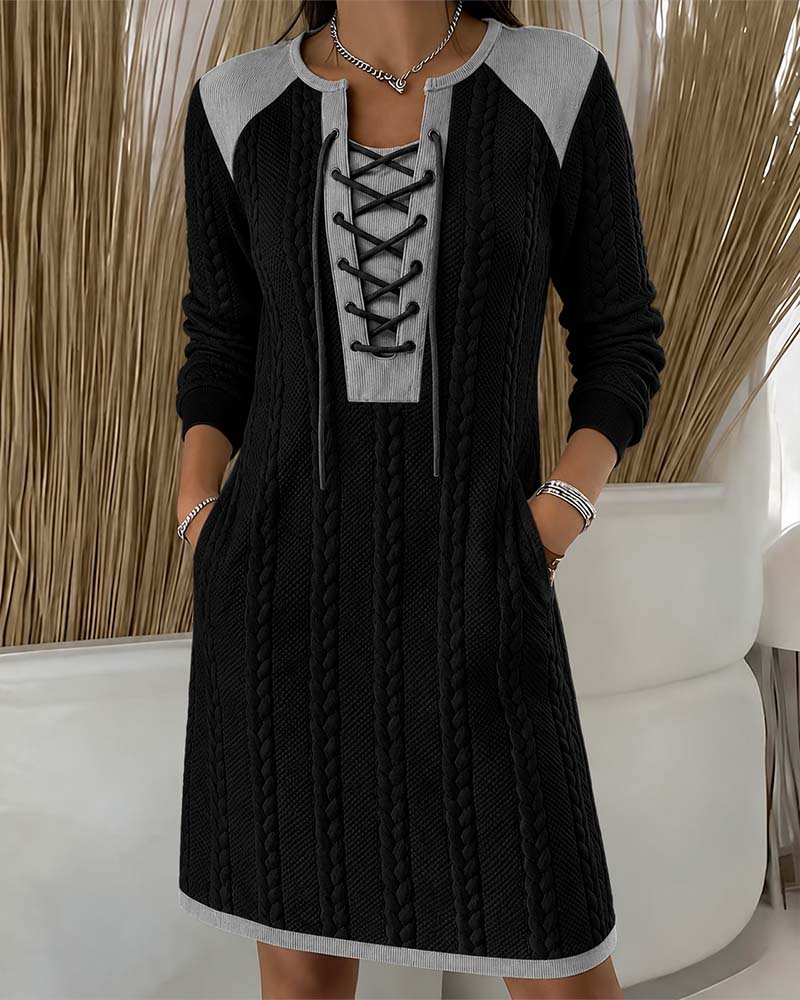 Tie Fashion Color Block Dress