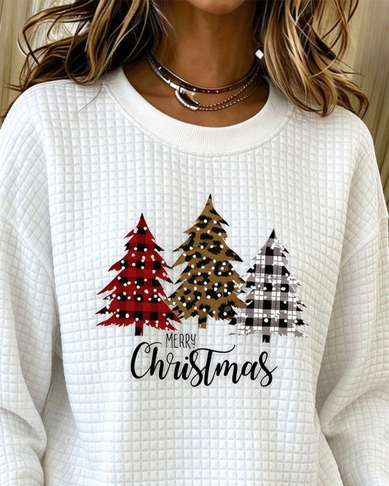 Crew Neck Plaid Pullover Christmas Tree Sweatshirt