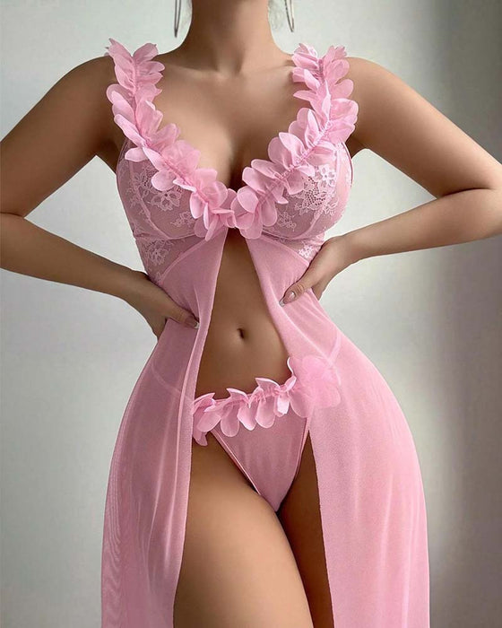 Flower Suspender See-Through Lingerie