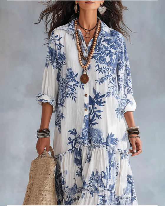 Casual Printed Lapel Dress