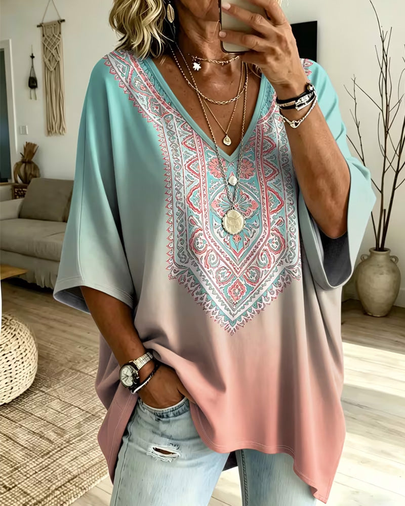 Bohemian V-Neck Ombre Top