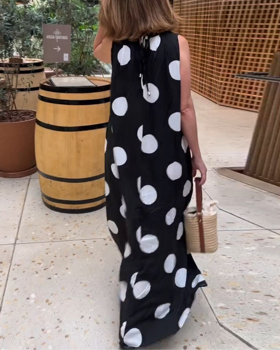 Sleeveless polka dot long dress
