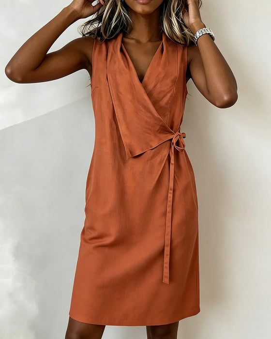 Solid-Color Sleeveless Wrap Dress