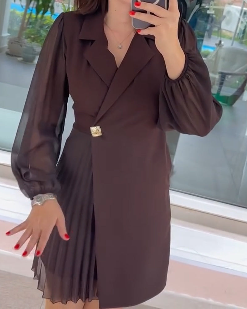 Lantern Sleeve Chiffon Patchwork Suit Dress