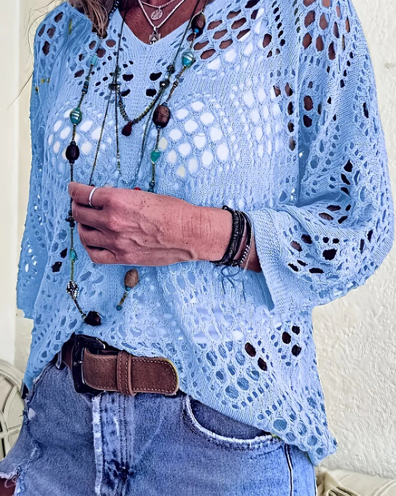 Diamond-Patterned Openwork Loose Top