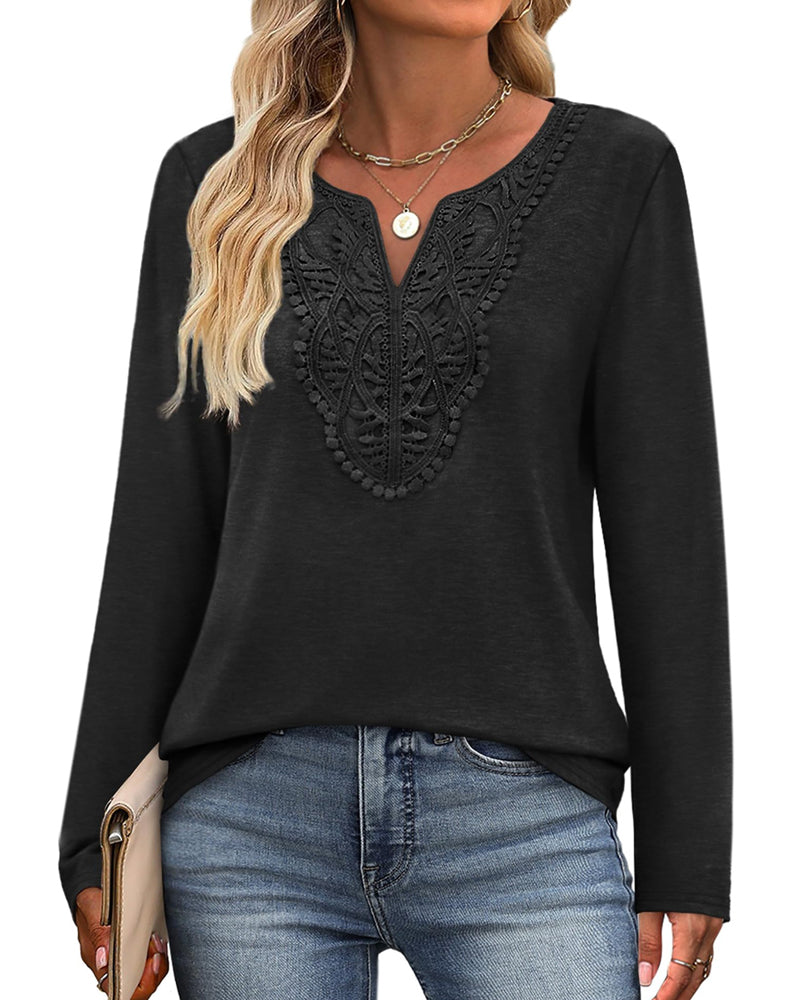 Elegant V-Neck Top With Long Sleeves For Women