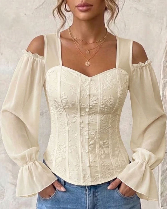 Off-Shoulder Long Sleeve Waist Blouse