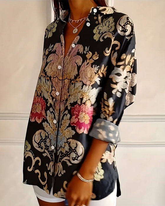 Collared Printed Button-Up Shirt