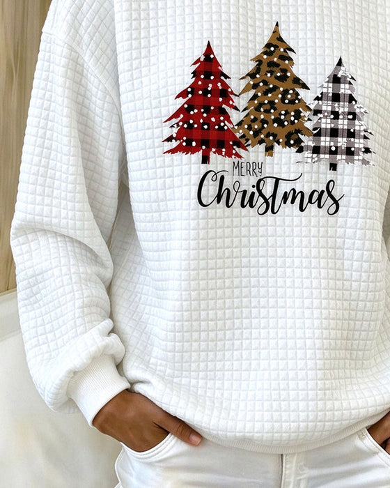 Crew Neck Plaid Pullover Christmas Tree Sweatshirt