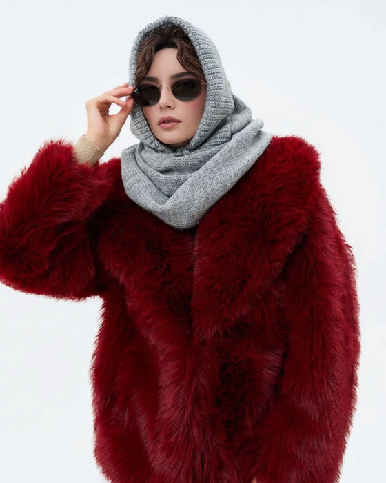 Wholesale Solid Color Knitted Hooded Scarf