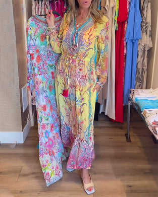 Long sleeve printed resort dress