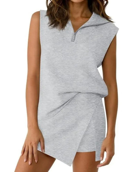 Zipper Sleeveless Top Skort Two-Piece Set