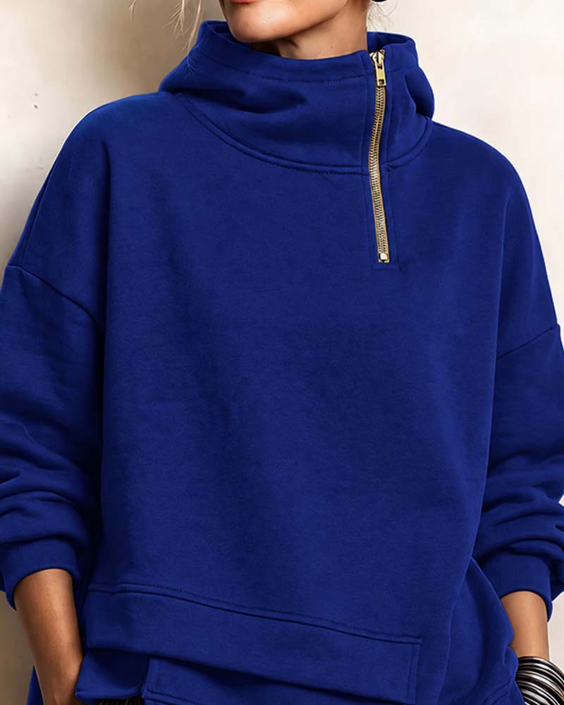 Turtleneck Zip Irregular Sweatshirt