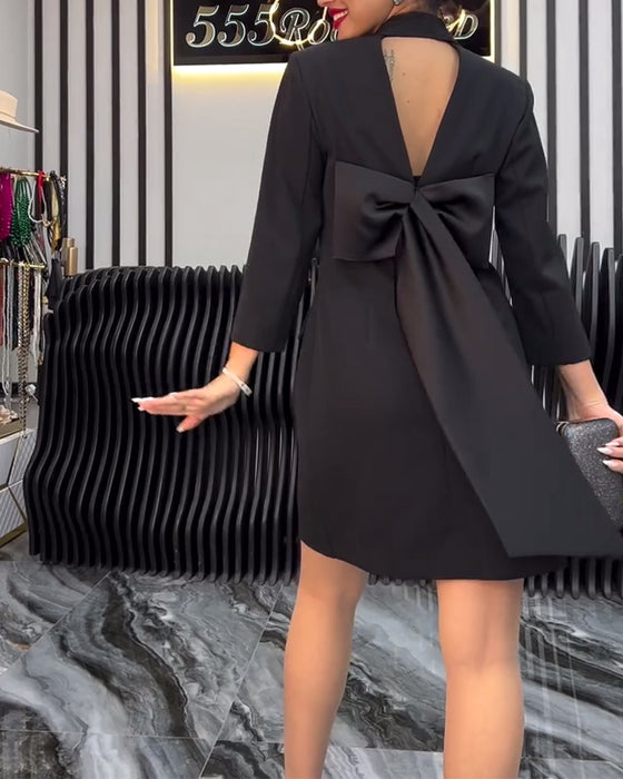 Double Breasted Suit Collar Bow Tie Dress