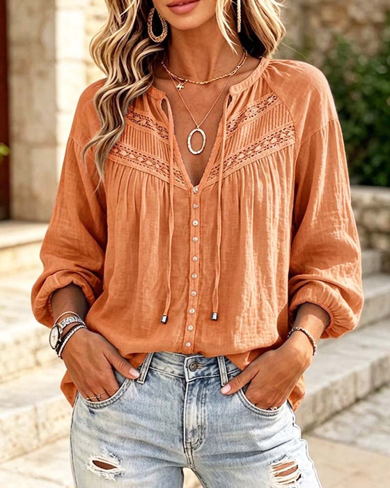 Casual Hollow Out Lace Blouse