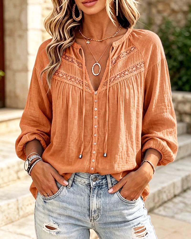 Casual Hollow Out Lace Blouse
