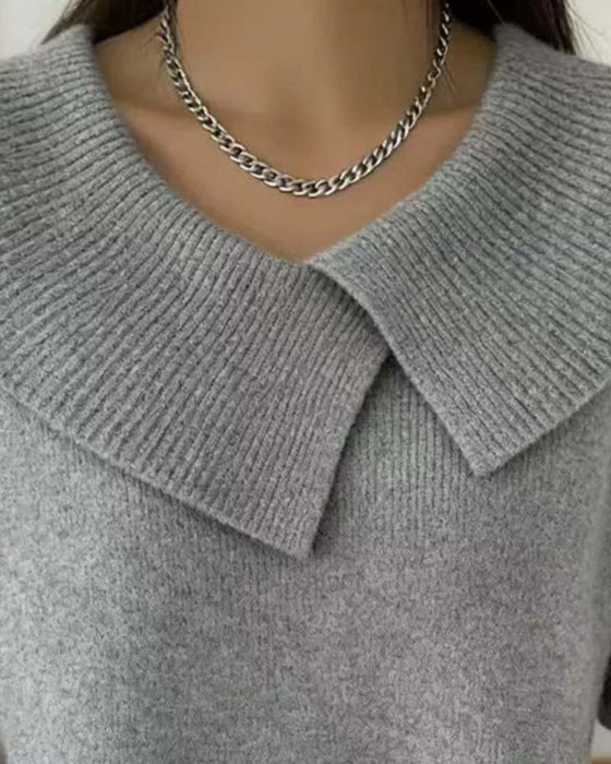 Lapel Solid Color Long Sleeve Pullover