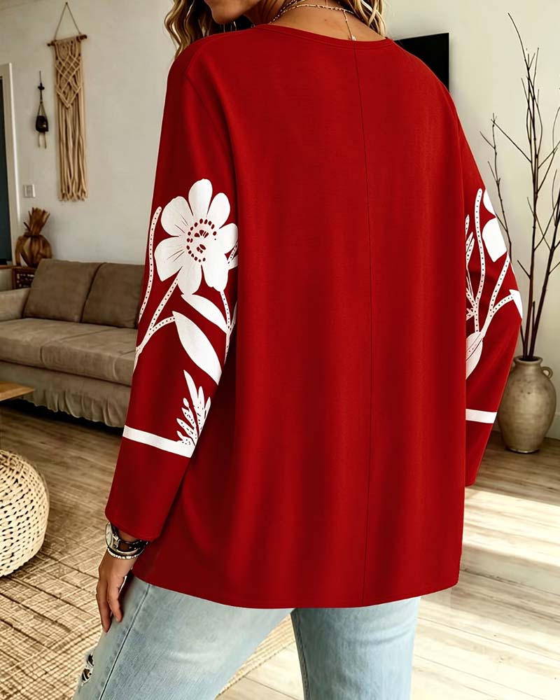 V-Neck Floral Print Top