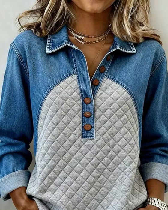 Denim Patchwork Stylish Sweatshirt