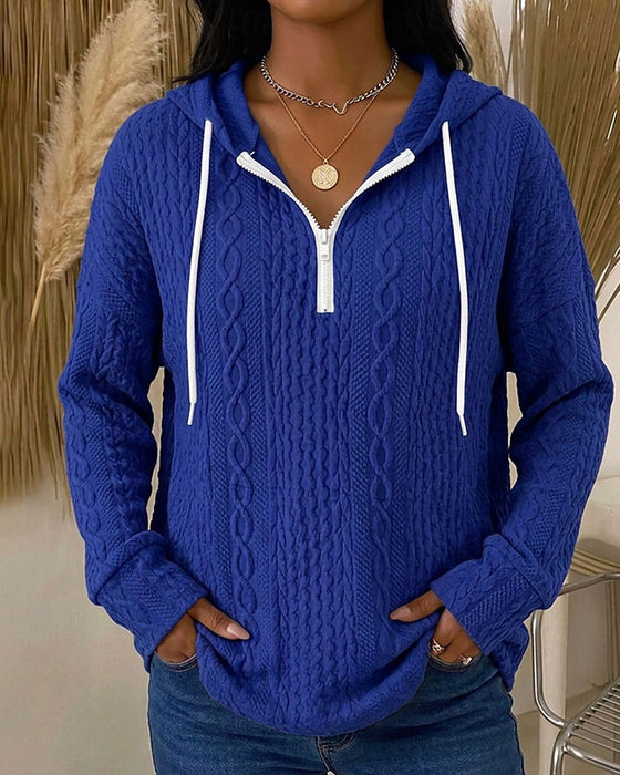 Zip Color-Block Hooded Top