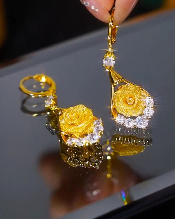 Elegant Mesh Earrings With Rose Motif