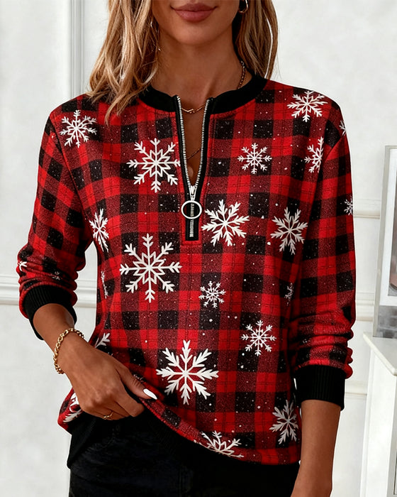 Half-Zip Collar Snowflake Print Sweatshirt