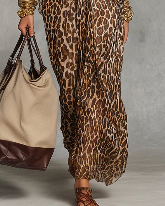 Trendy Leopard Batwing Sleeve Dress