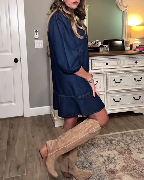 Casual V-Neck Knee-Length Slim Dress