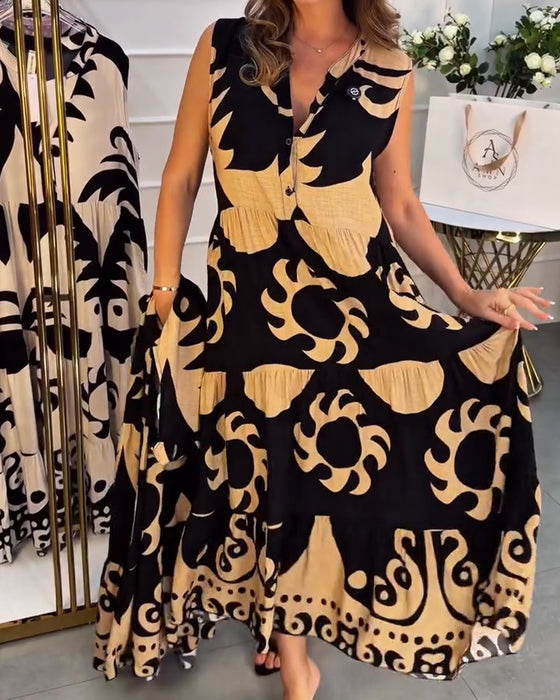 Casual V-Neck Printed Dress