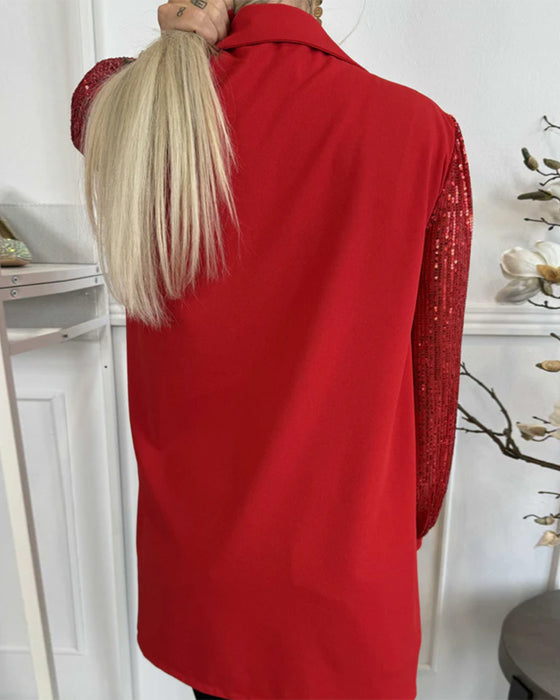 One-Button Sequined Patchwork Blazer