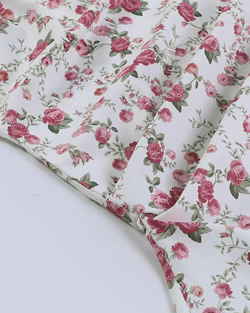 Tiny Floral Ruched Slimming Strapless Dress