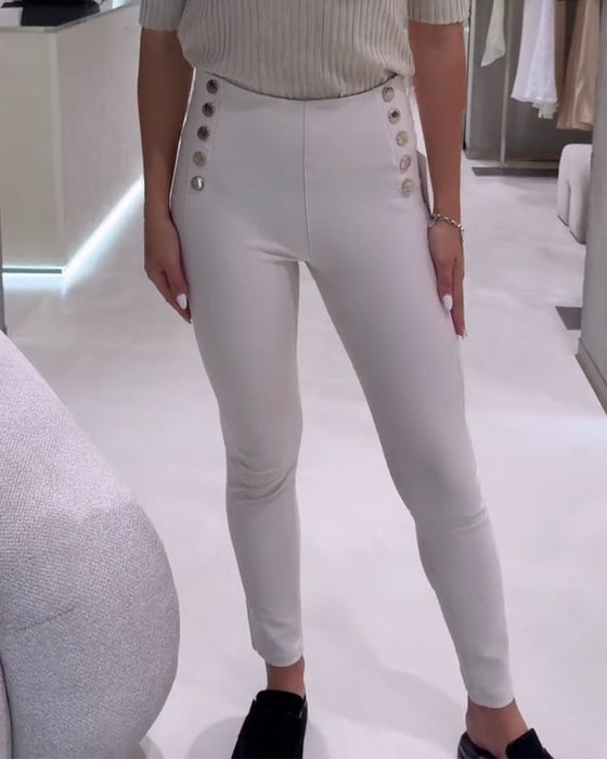 High-Waisted Side-Breasted Stretch Pants