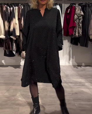 Lantern Sleeve Diamond Print Dress