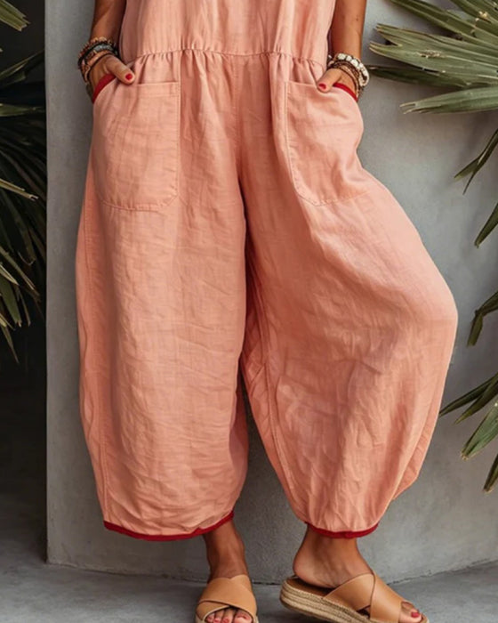 Color-Blocked Pocket Jumpsuit