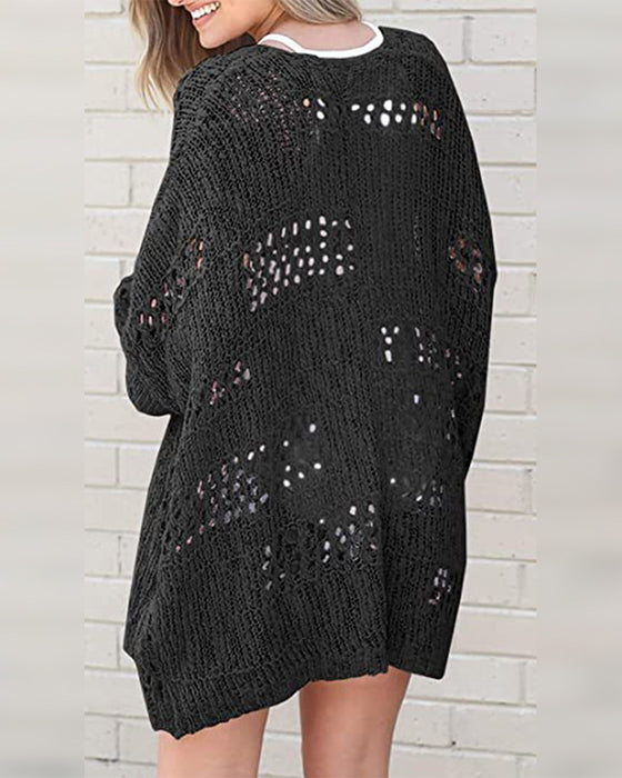 Casual Long Sleeve Hollow Out Sweater Cardigan