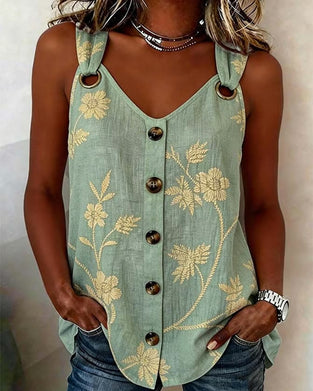 Floral Camisole Metal Ring Tank Top