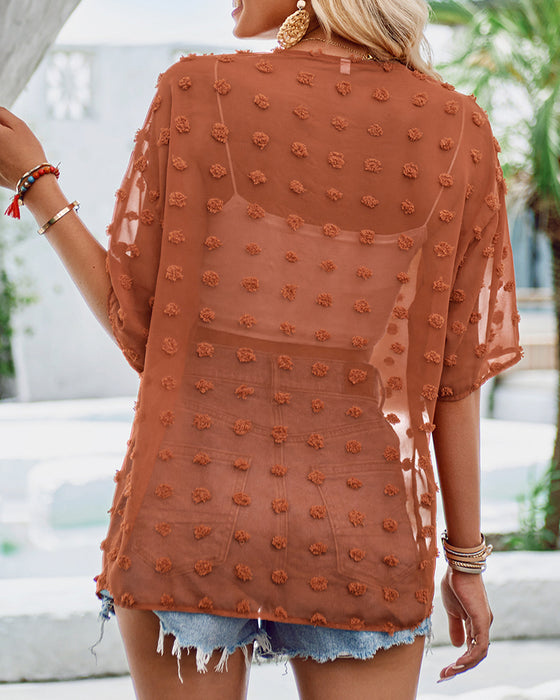 Solid color jacquard half-sleeve thin overcoat