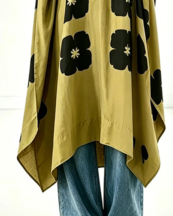 Print V-Neck Batwing Sleeve Loose Fit Dress