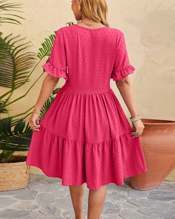Elegant buttoned ruffled A-line dress