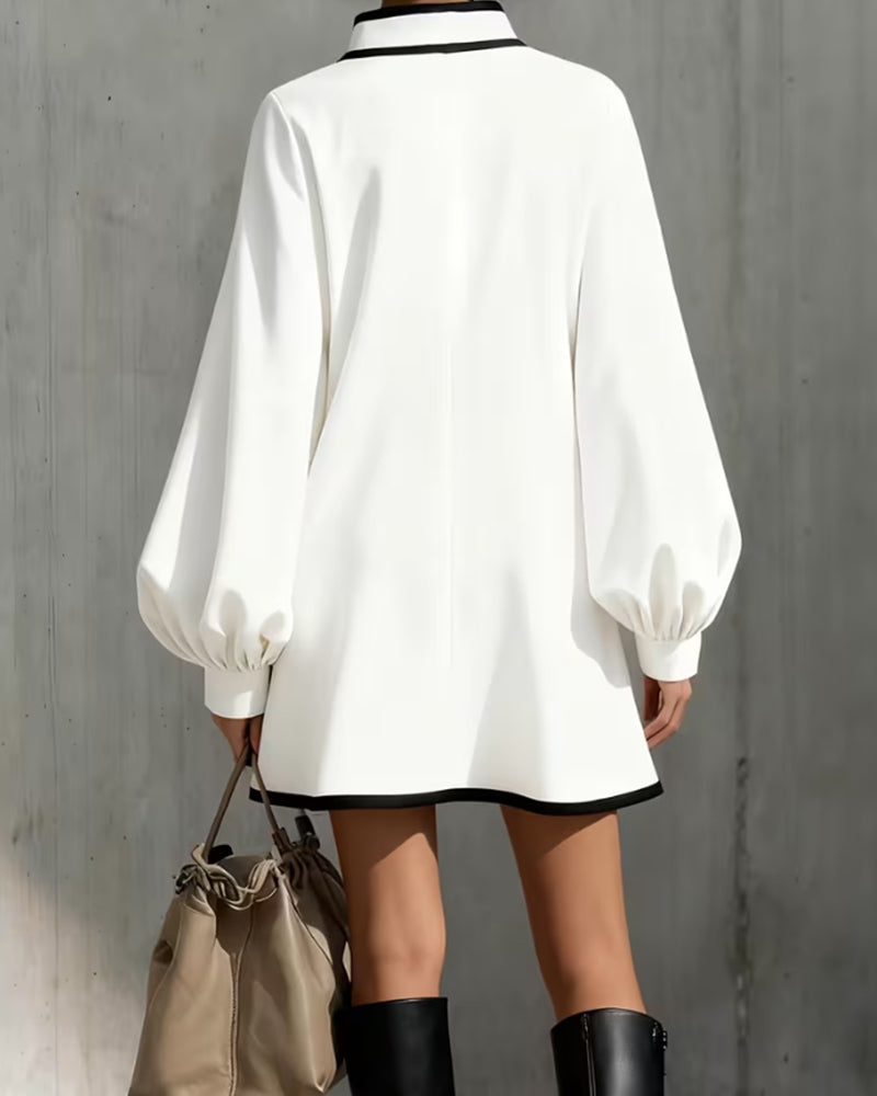 Stand Collar Lantern Sleeve Short Dress