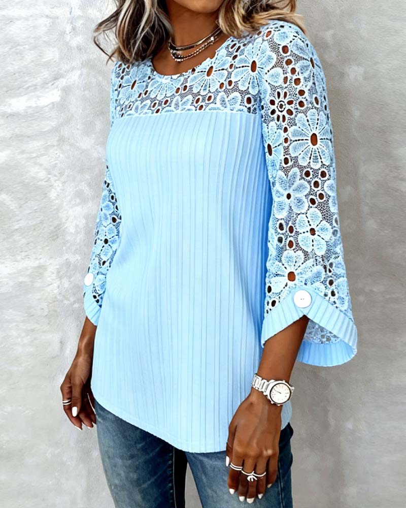 Long-Sleeved Solid-Color Round-Neck Blouse
