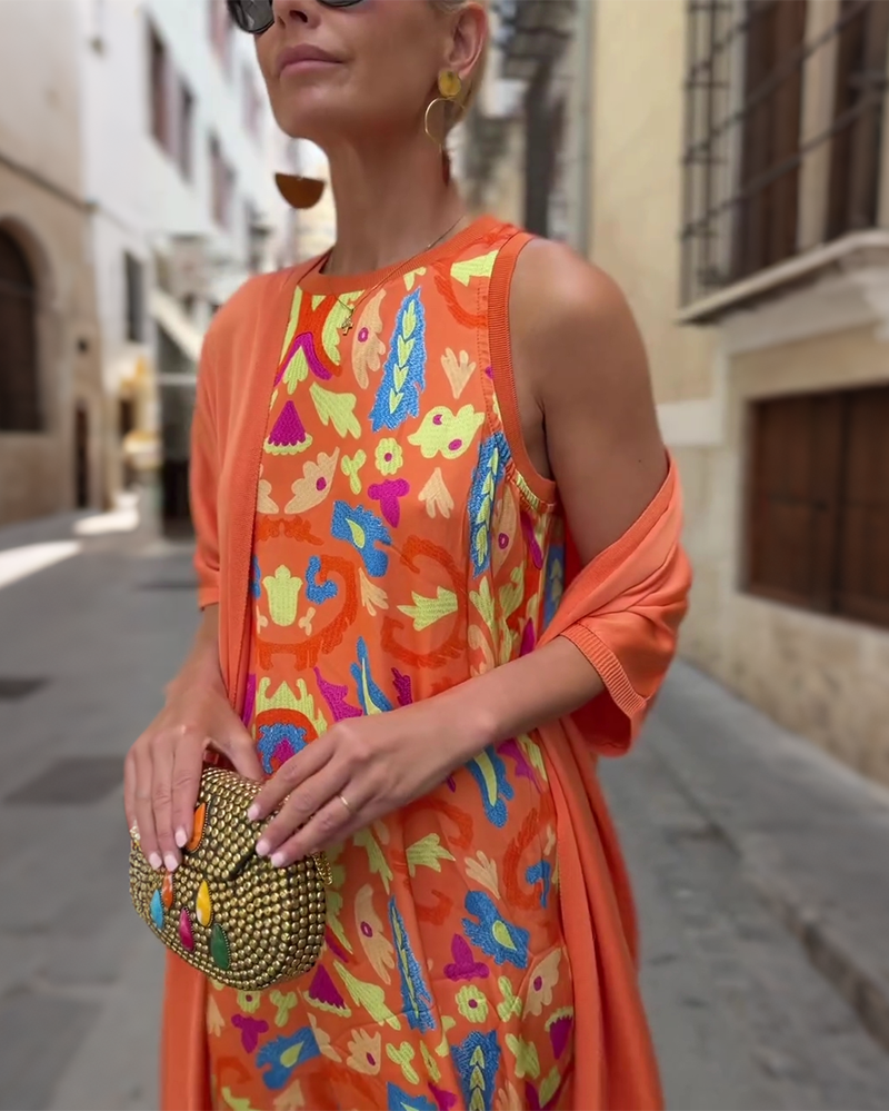 Sleeveless Long Dress With Long Cardigan Set