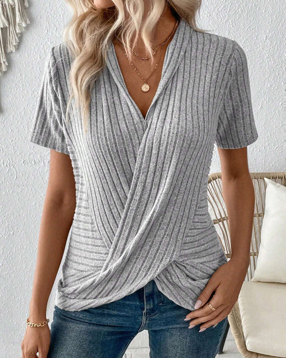 Casual Short Sleeve Cross Blouse