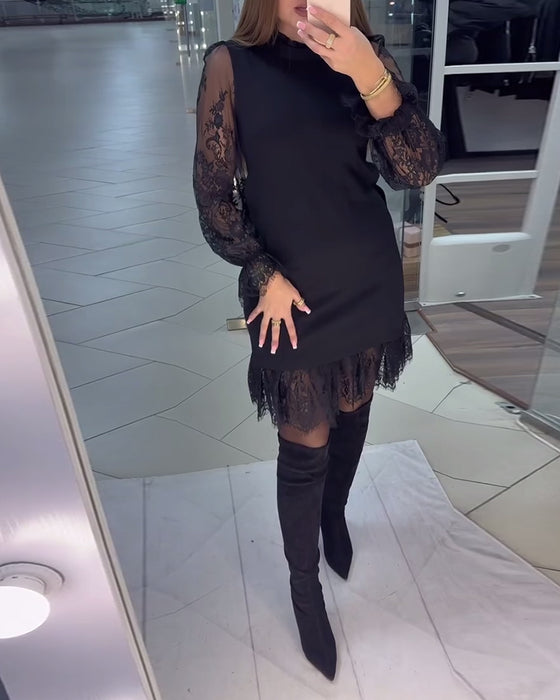 Lace-Trimmed Patchwork Dress