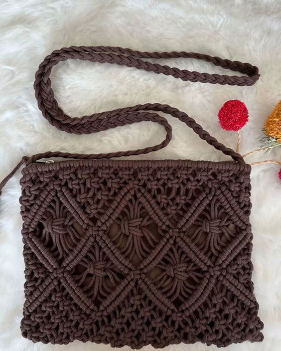 🏆Flash Sale⚡Minimalist Tassel Women's Clutch – Retro Cotton Rope Woven Bag, Summer Vacation Boho Beach Purse