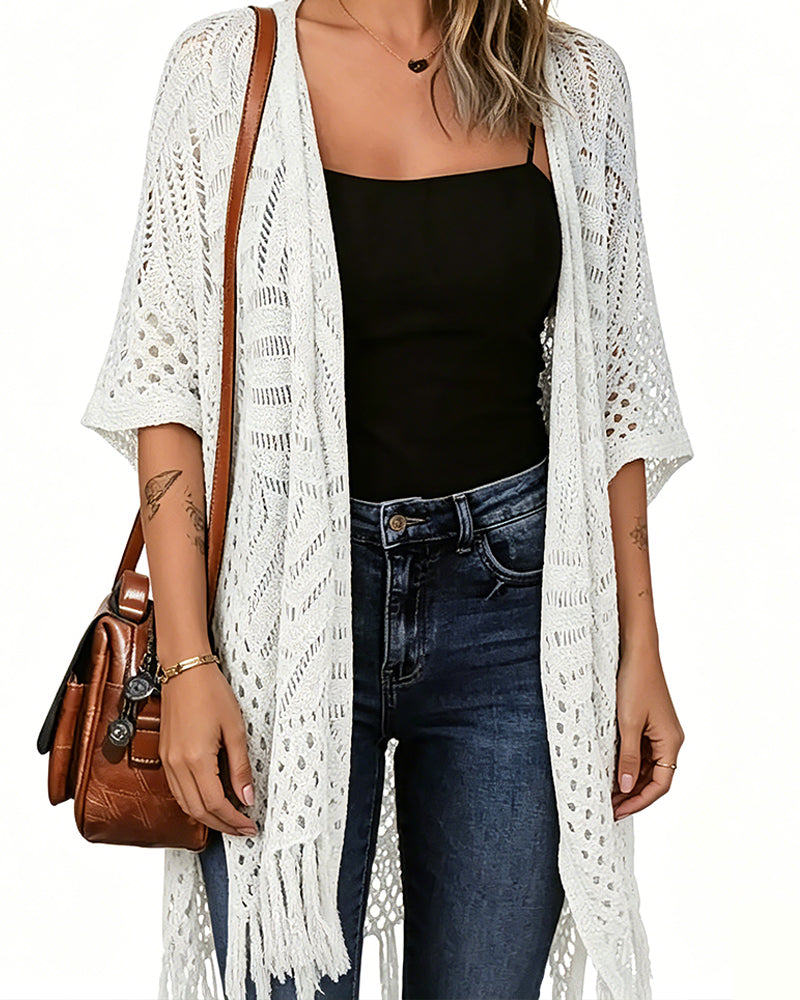 Cut-Out Fringe Knit Cardigans