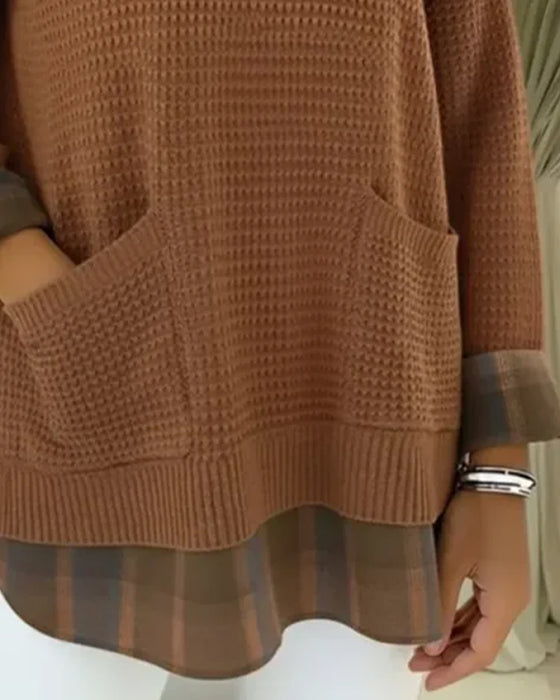 Solid Color Pocket Loose Pullover