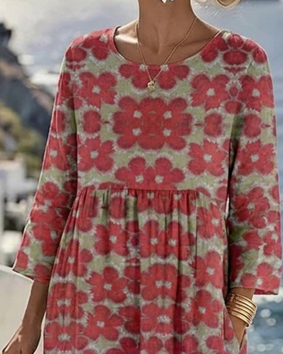 Color Block Floral Print Dress