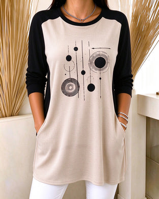 Color-Block Print Casual Top