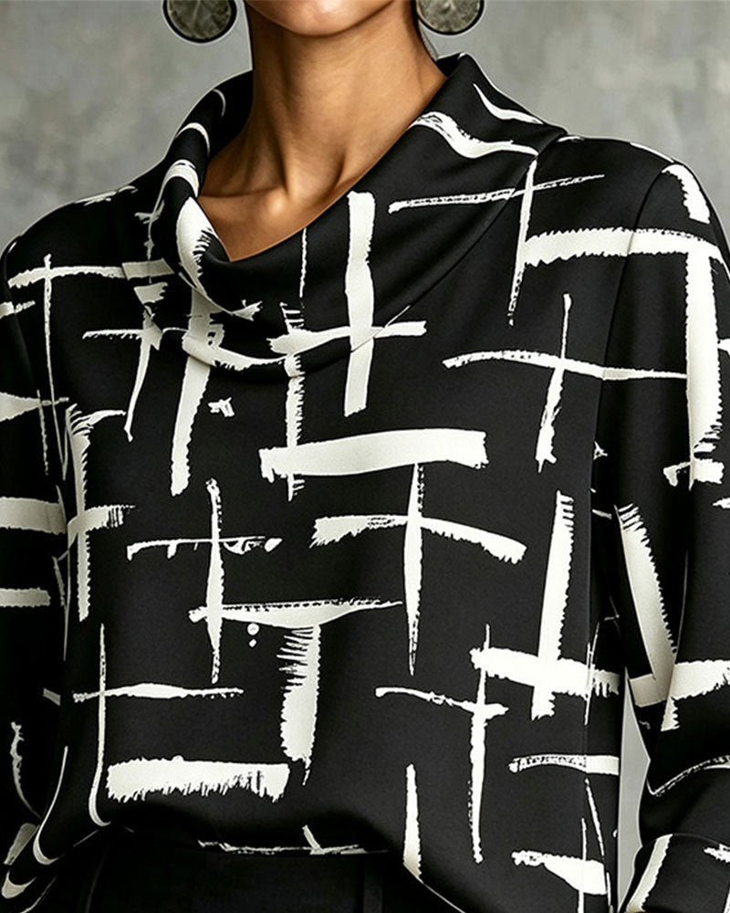 Mock Cowl Neck Cross Pattern Blouse